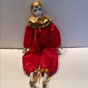 Vintage Porcelain Jester Harlequin Clown Doll
